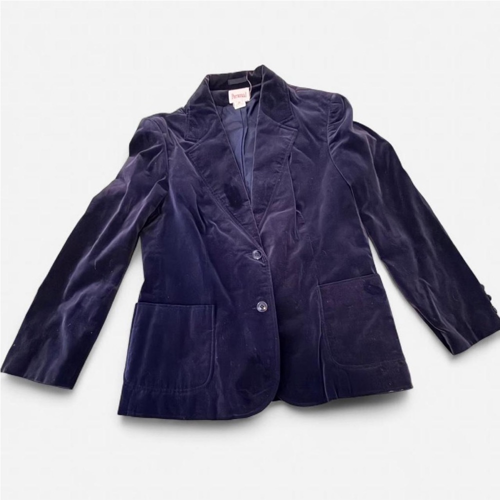 Vintage Leslie Fay Personal Velvet Jacket, Navy, Size 14 (Fits Modern 10–12)